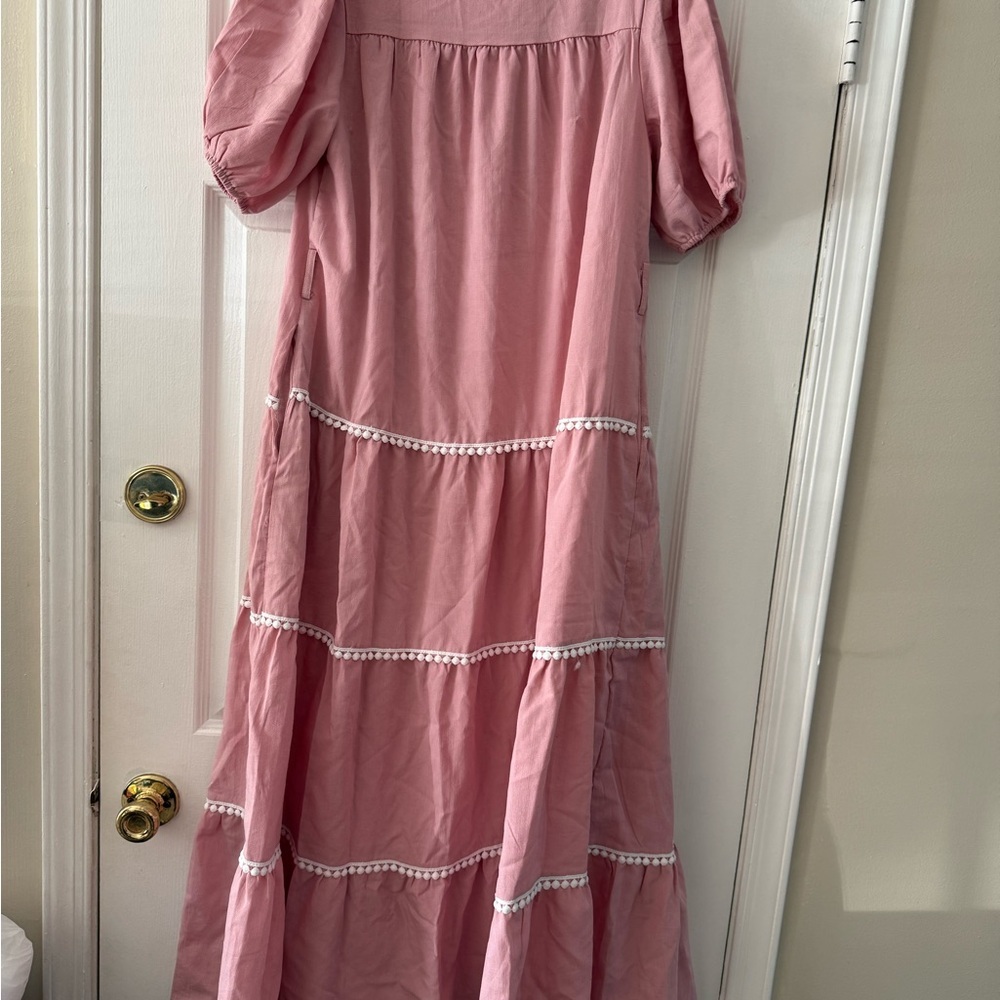 Pink Maxi Dress with Lace Trim - Picture 7 of 9